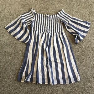 Lucky Brand Stripes Blue White Off Shoulder Dress